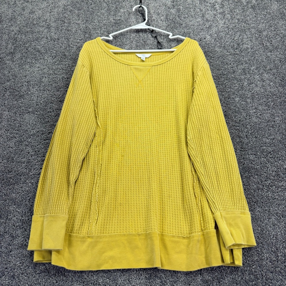Time and Tru Top Womens XXL Yellow Waffle Knit Long Sleeve
